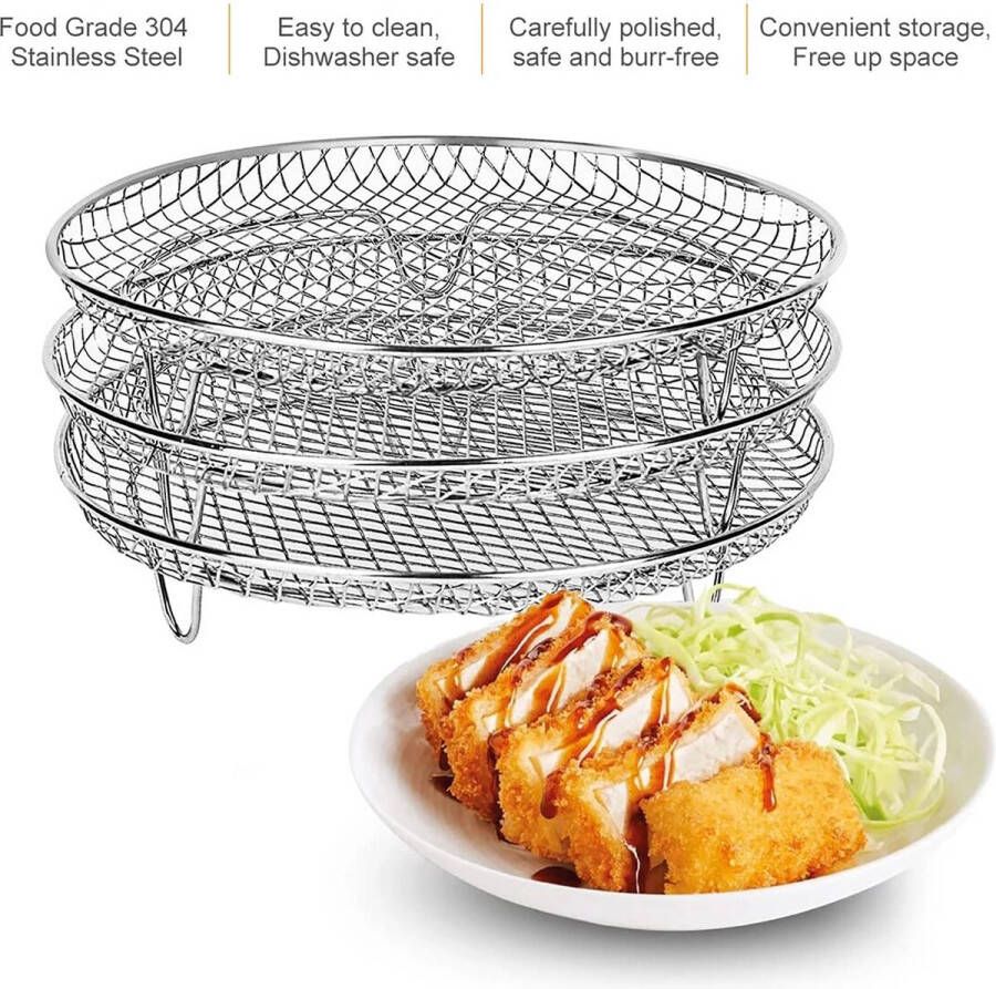 Airfryeraccessoires 3 stuks Airfryer Lucht Friteuse Rek Toastrek Stapelbaar Raster Grillen Barcecueen frietjes bereiden koken Rvs Anti-Corrosie Voor Thuis Keuken Oven Steamer fornuis Gadgets