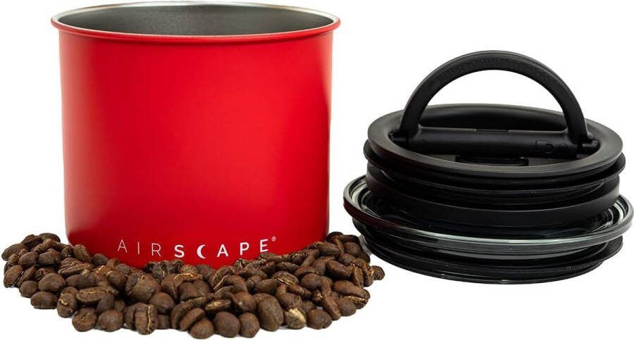 Airscape roestvrijstalen koffieblik voedselopslagcontainer Gepatenteerd luchtdicht deksel Knijp overtollige lucht eruit behoud de versheid van het voedsel (klein dofrood)