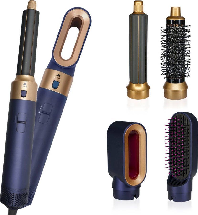 Airstyler Krultang 5 in 1 Multistyler Föhnborstel Kort & Lang Haar Blauw Goud