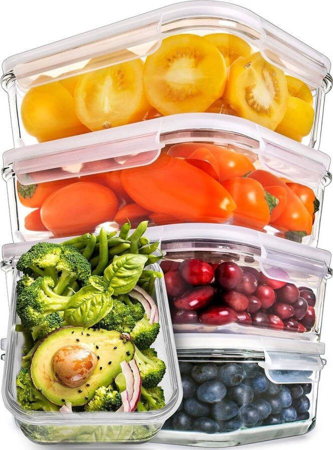 Airtight Glass Meal Prep Containers Food Storage Containers with Lids Glass Lunch Box Pack of 5 850ml 1 Compartment