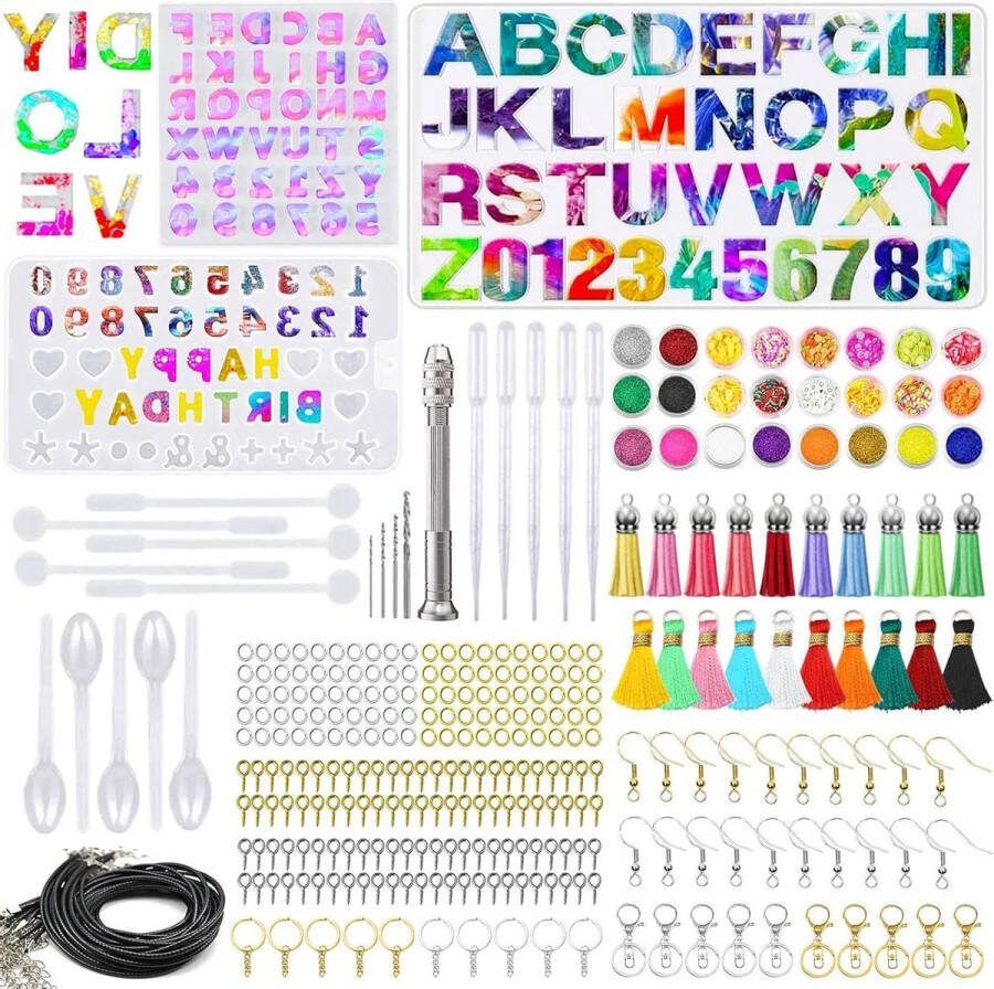 Alfabet en Nummer Siliconen Epoxyhars Mallen voor DIY Huisnummer Sleutelhanger Armbanden Resin Mold Kit epoxy starterspakket