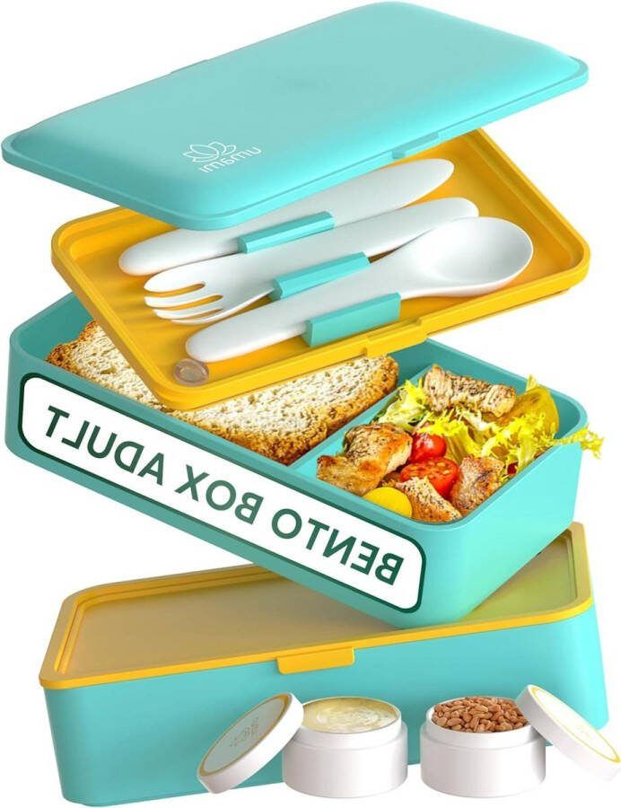 All-in-1.2L Bento Box for Adults with Cutlery & Sauce Containers Leakproof Lunchbox for Meal Prep Salad Snack Lunch Box