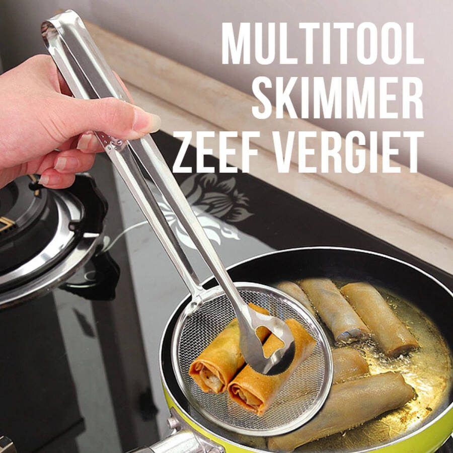Merkloos Sans marque Allernieuwste Multitool Skimmer Zeef Vergietlepel Schuimspaan Blanceerlepel Frituurzeef Drainer Friteuse Skimmer RVS
