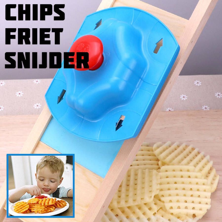 Allernieuwste Patat Chips Aardappel Snijder Frietsnijder Potato Slicer Frieten Snijmachine RVS Set met Handbeschermer 10 x 35 cm