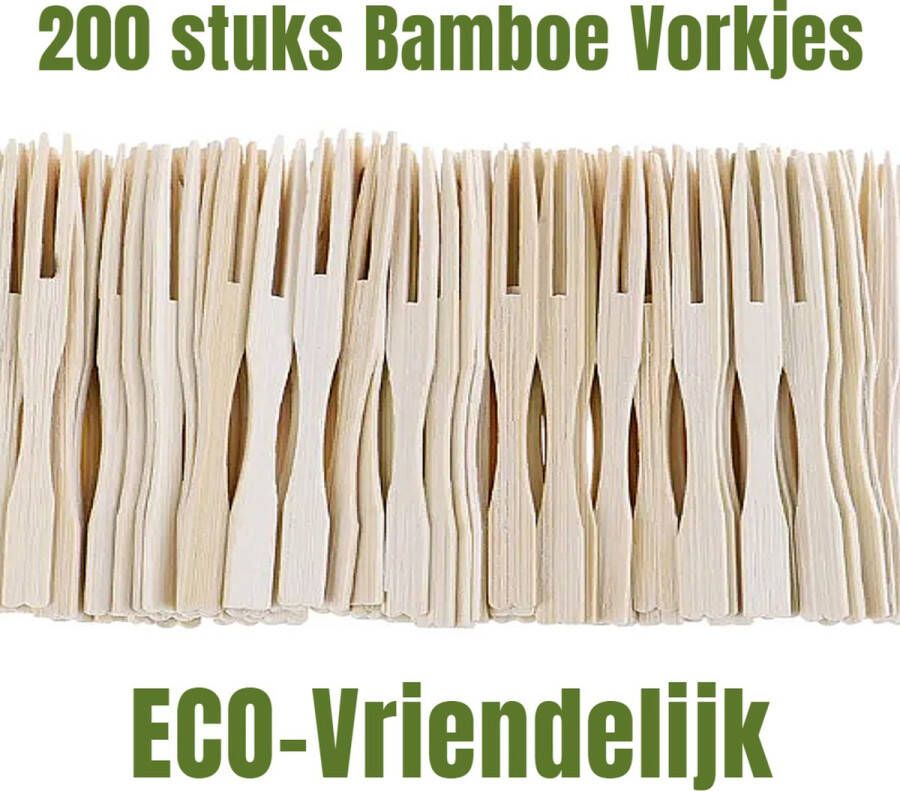 Allernieuwste.nl 200 st Bamboe Wegwerp Houten Fruit Vork Dessert Party Bestek Snack Tweetand Vorken Servies Bamboe 200 STUKS