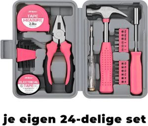 Allernieuwste.nl 24-delige Gereedschapsset voor Dames in Rose Kleur Klus Gereedschap voor Vrouwen voor in huis Doe Het Zelf Gereedschap Rose 24 Delen