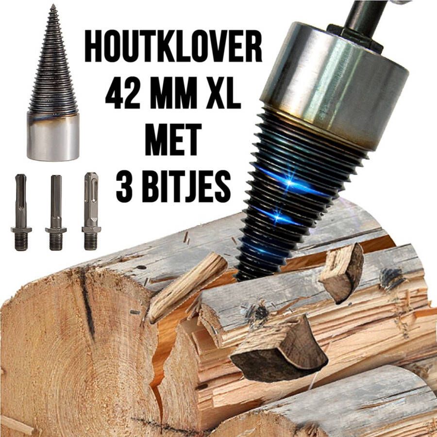 Allernieuwste.nl Set Houtkloofboor 42 mm XL Houtklover Houtsplitter Houtsplijter Houtkliever Aanmaakhout Houtklover Boor Open Haard RVS Staal 42 mm