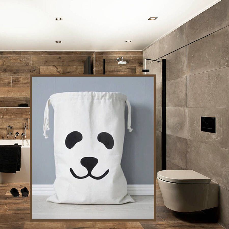 Allernieuwste.nl Waszak met Panda Print Wasgoed Opbergtas met Trekkoord Badkamer Was Zak Laundry Bag wit-zwart 65 x 47 cm