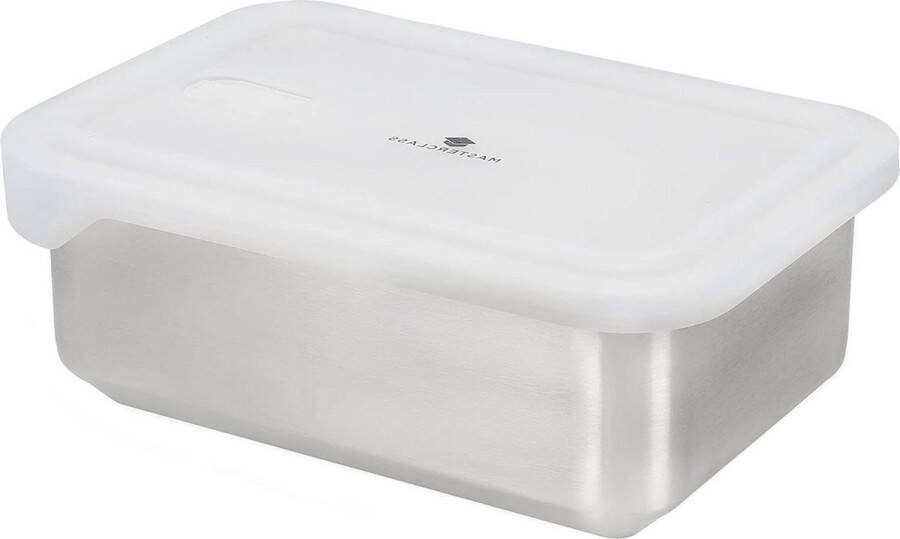 Alles-In-1 Roestvrijstalen Bewaarbox Met Deksel 2 Liter Vriezer en Magnetronbestendig 22 x 16 x 9 Centimeter Zwart diepvrieszakjes