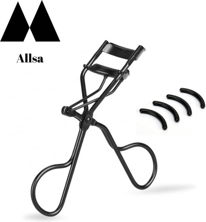 Merkloos Sans marque Allsa Wimperkruller Mat Zwart Inclusief 4 Siliconen Pads Wimperlifting RVS