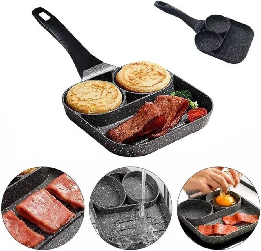 Aluminium Antiaanbaklaag Koekenpan met Omeletvorm en 2 Gaten- Pannenkoekenpan voor Gebakken Eieren en Biefstuk- Spek en Vis Antiaanbaklaag Koekenpan met Omeletvorm Koekenpan