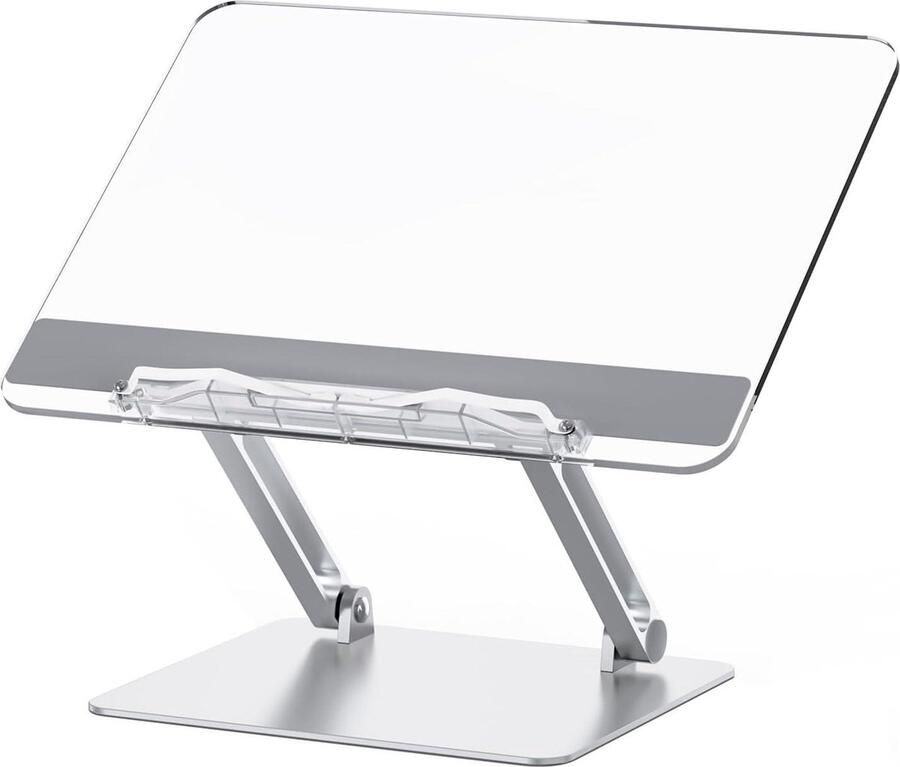 Aluminium en acryl boekenstandaard om te lezen verstelbare bureaustandaard voor kookboeken en leerboeken opvouwbare displayhouder compatibel met laptops en tablets