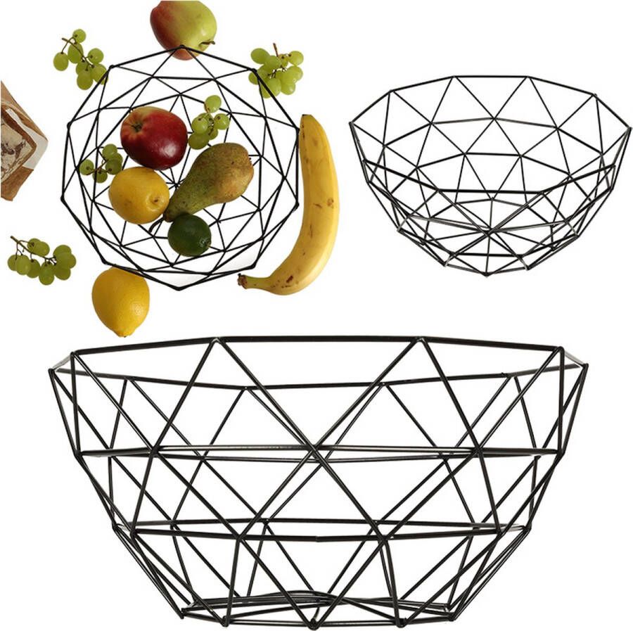 Ikonka Aluminium Fruitschaal 26 cm Zwart Ronde Fruitmand