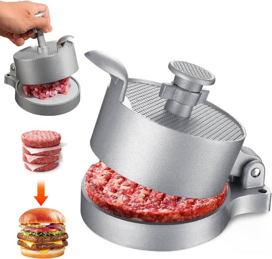 Aluminium hamburgerpers in hoogte verstelbare burgerpers antiaanbaklaag flip-cover voor het maken van heerlijke pasteitjes en hamburgers
