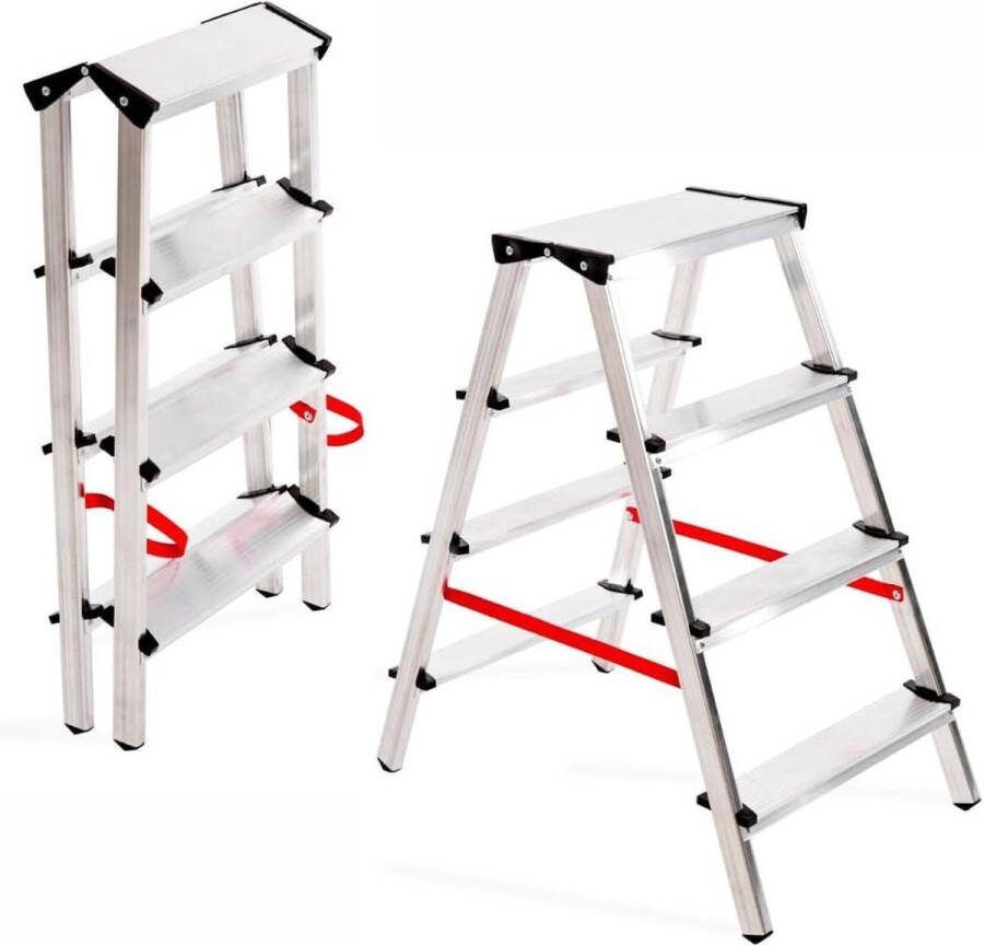Aluminium huishoudladder Dubbele staande vouwladder met 4 treden Belasting tot 125 kg