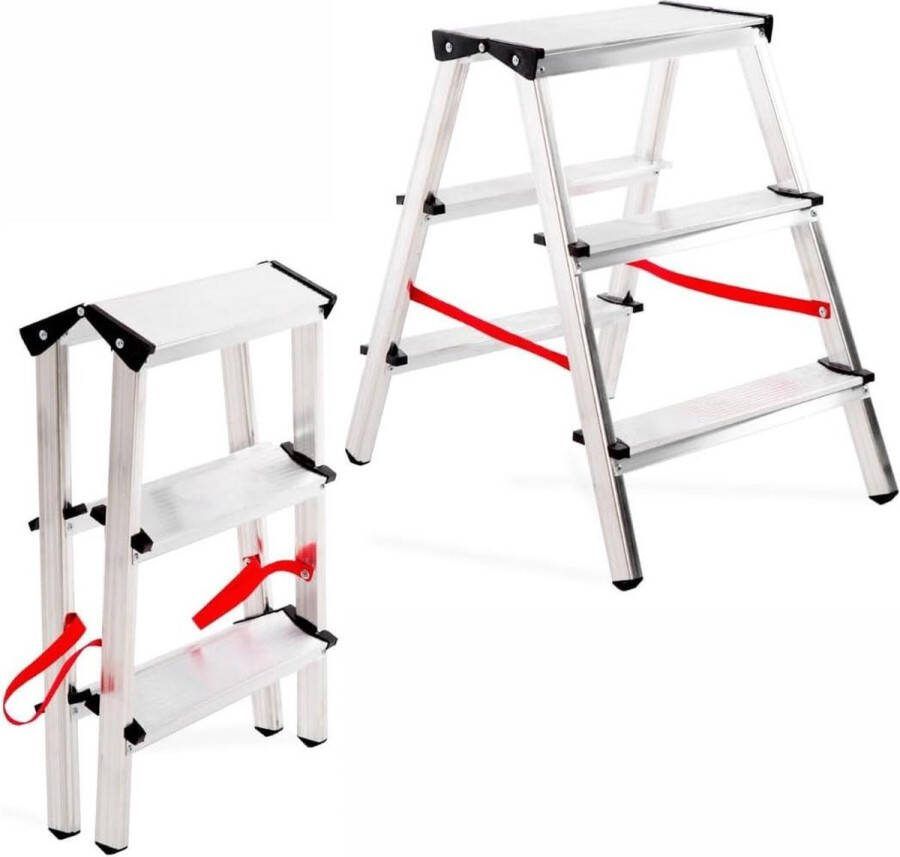 Aluminium huishoudladder staande ladder vouwladder 2 x 3 treden belasting tot 125 kg Ladder