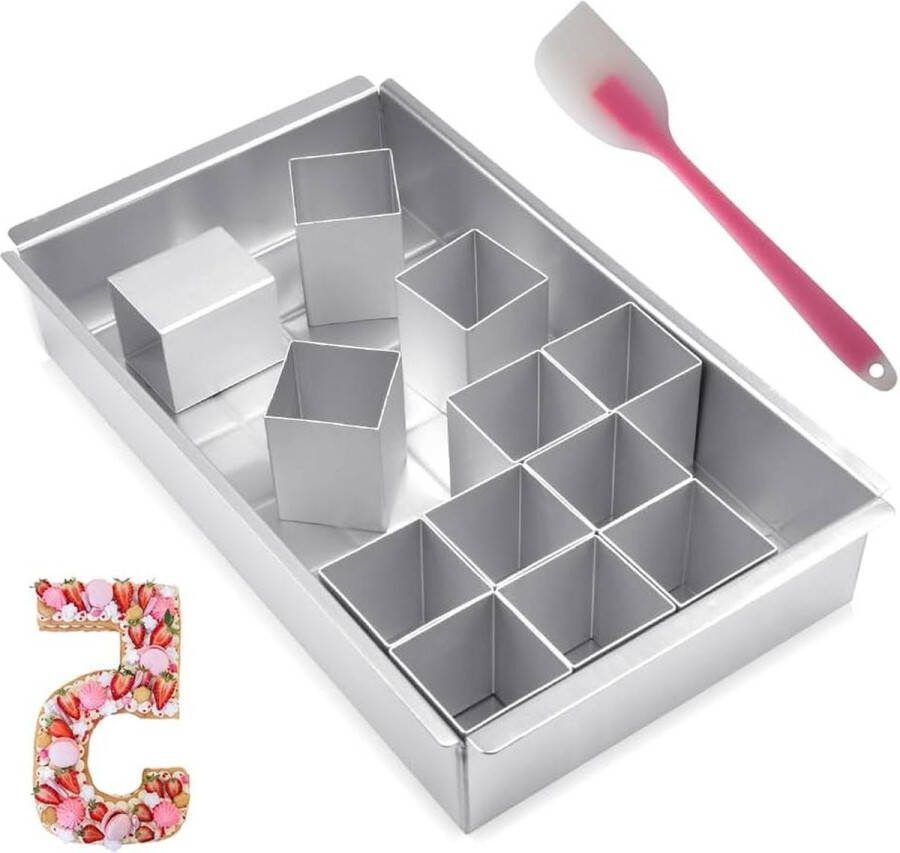 Aluminium Number Cake bakvorm inclusief siliconen spatel cijfertaartvorm met anti-aanbaklaag doe-het-zelf bakvormenset voor verjaardagsfeestjes