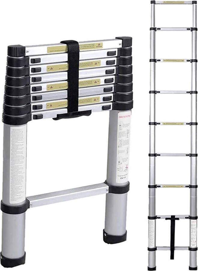 Aluminium telescopische ladder inklapbaar uittrekbare ladder met stabilisator hoogwaardige vouwladder en opvouwbare aluminium ladder 2.6m