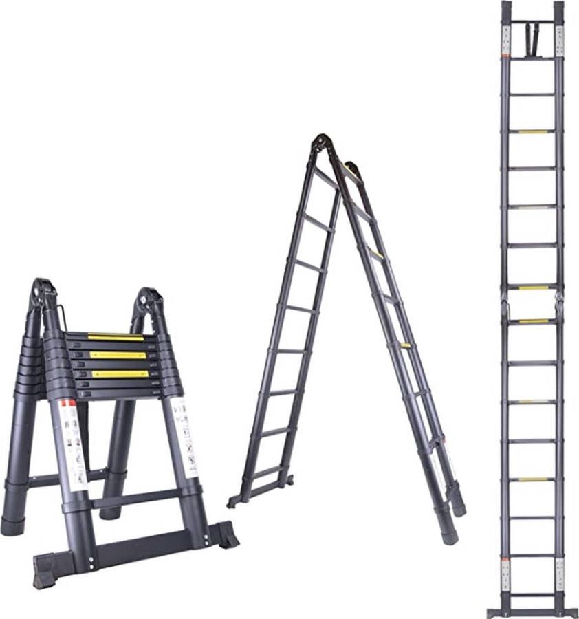 Aluminium telescopische ladder inklapbaar uittrekbare ladder met stabilisator hoogwaardige vouwladder en opvouwbare aluminium ladder 3.8m