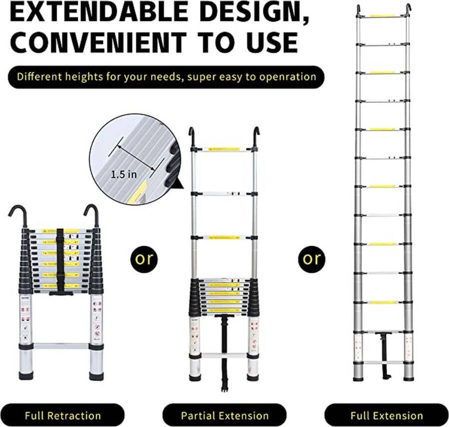 Aluminium telescopische ladder inklapbaar uittrekbare ladder met stabilisator hoogwaardige vouwladder en opvouwbare aluminium ladder 2.9m