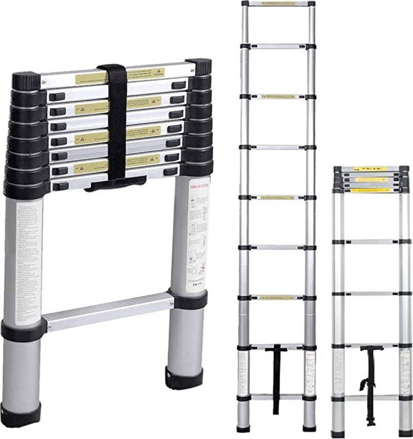 Aluminium telescopische ladder inklapbaar uittrekbare ladder met stabilisator hoogwaardige vouwladder en opvouwbare aluminium ladder 3.2M