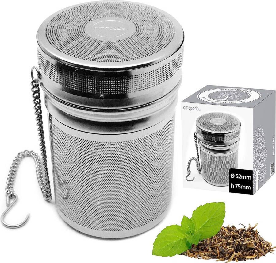 Amapodo Thee-ei voor losse thee grote theezeef fijne theezeef voor kopje fijn van roestvrij staal fijnmazig plasticvrij herbruikbaar kleine cadeaus voor vrouwen