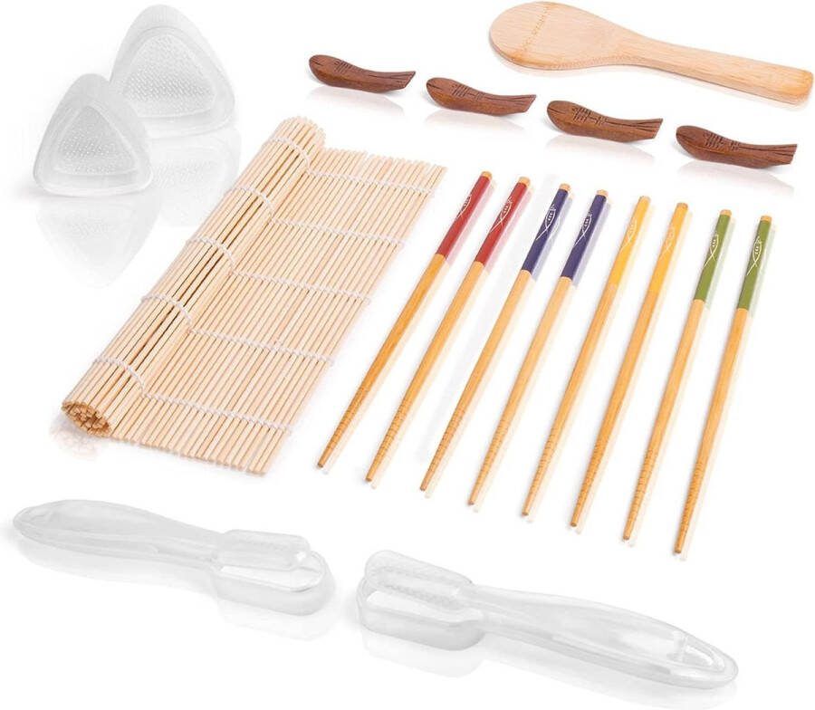 Amazy Sushi-set sushimaker set voor beginners incl. sushi rolmat van bamboe rijstlepel sushimaker en eetstokjes met plank eenvoudig te bedienen voor beginners en professionals