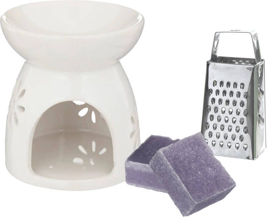 Amberblokjes geurblokjes cadeauset lavendel inclusief geurbrander en mini rasp