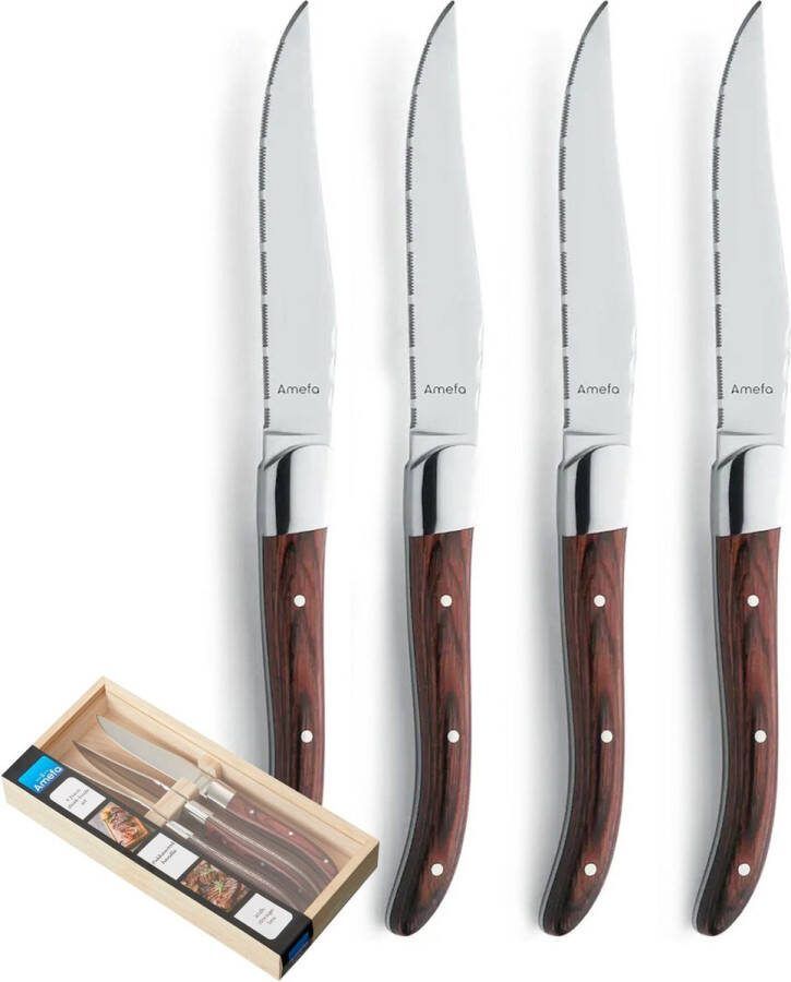 Amefa Royal 4 steakmessen (Kleur: beukenhout zilver)