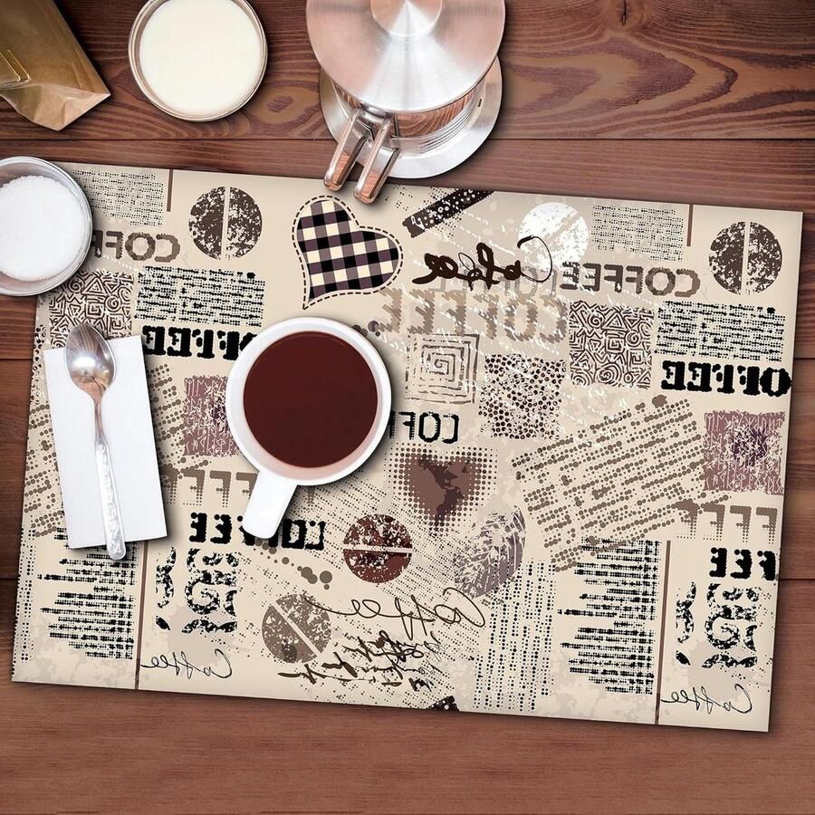 Americana Coffee Placemats Set van 4 Ontbijtplankjes PVC 48x33 cm Antislip Wasbaar Vuilafstotend Hittebestendig Made in Italy