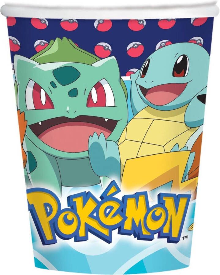 Pokémon 16x Pokemon themafeest drinkbekertjes Wegwerp drinkbekers van karton Kinderfeestje tafeldecoratie