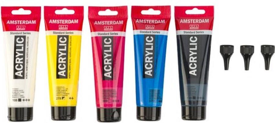 Amsterdam standaard acrylverf primaire set 5 x 120ml + 3 doseertuiten