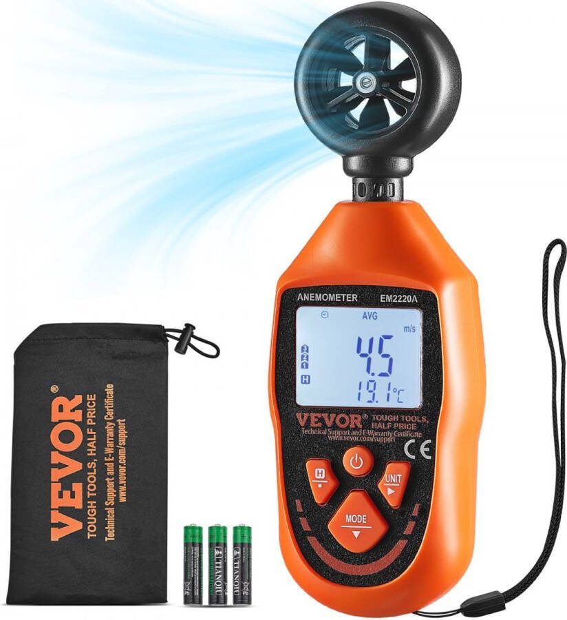 Anemometer 69 35MPH Luchtsnelheidsmeter 163x54x32mm Windmeter IP44 Windmeter Windsterktemeter MAX MIN AVG CU Windsnelheidsgegevens -10-45? Luchtmeter Snelheidsmeter