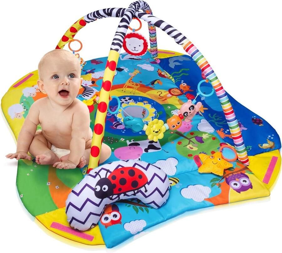Anika Educatiemat Buikkussen Babybox Rijke Set Speelgoed Rammelaars Bijtring Flexibele Spiegel Ontwikkelt Motorische en Handmatige Vaardigheden Verschillende Vormen en Kleuren