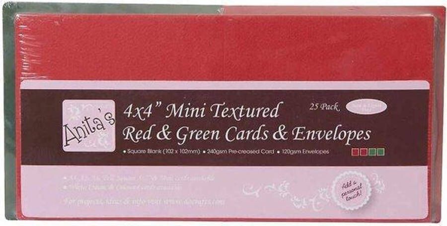 Anita's Square getextureerde mini kaarten enveloppen 4 X 4 25 stuks rood & groen A1512103. 2 PAK a 25 STUKS