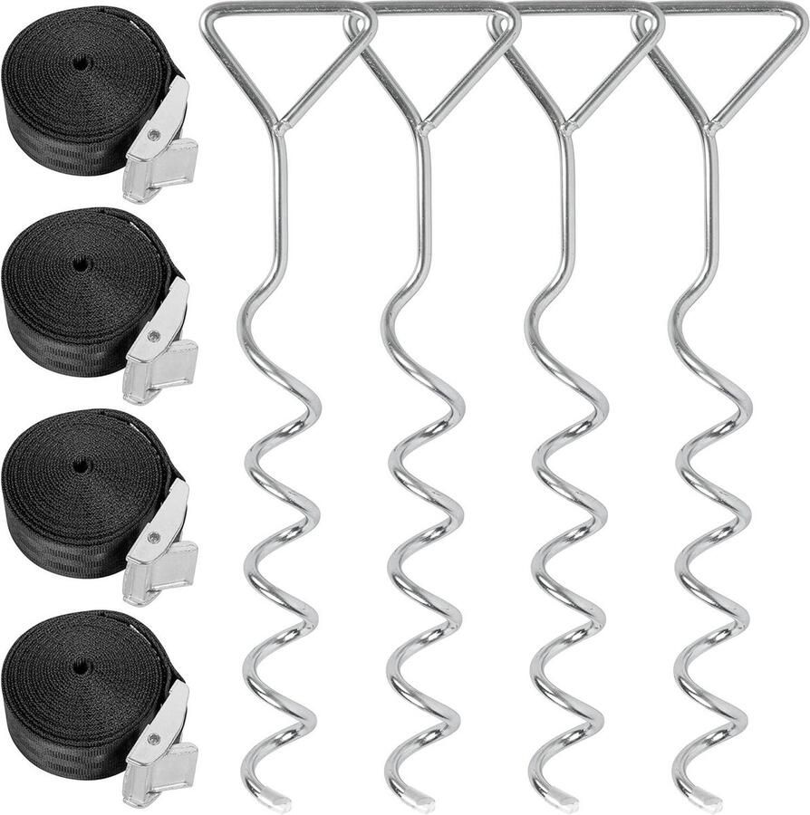 Ankerkit voor Trampoline 8 stuks Heavy Duty Pegs met Tie Down riemen Gebruikt als Swing Anker Kit Grondankers voor Tuinschuren & Speelhuizen