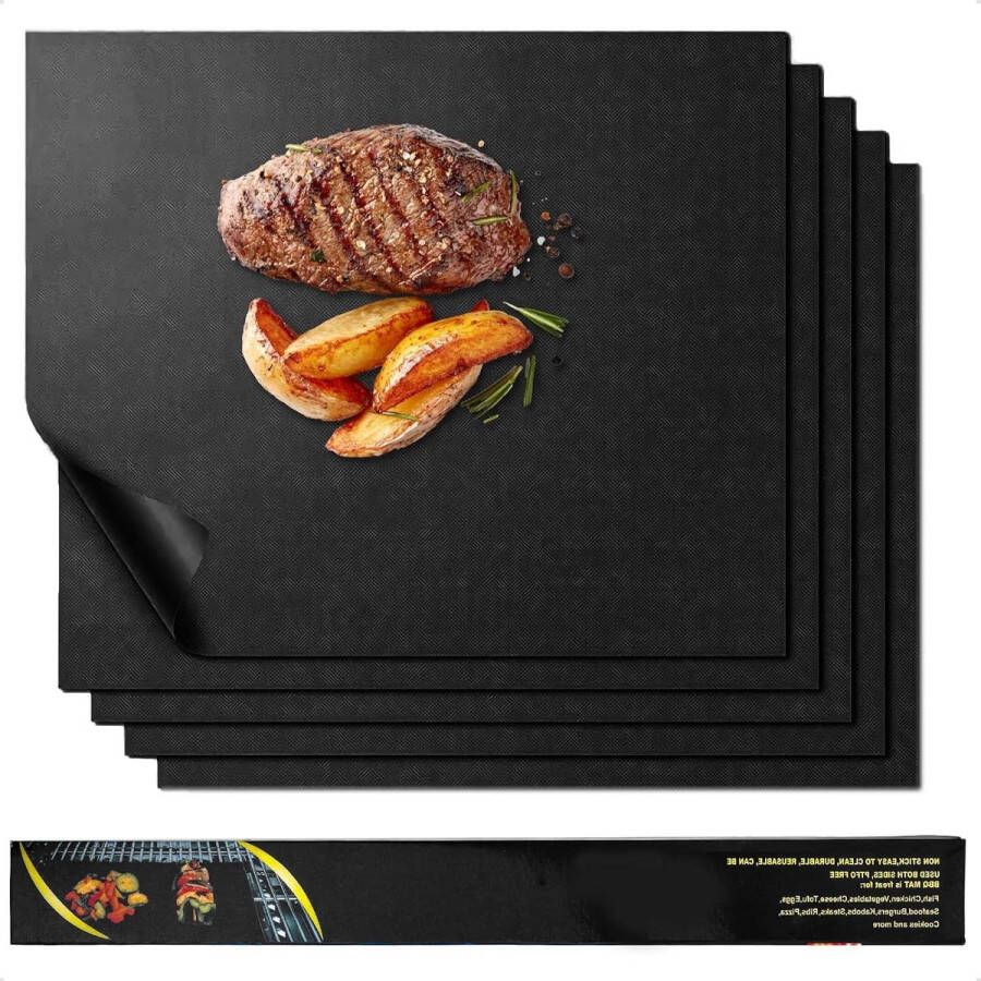 Anti-aanbak BBQ-grillmatten voor houtskoolgas of elektrische grill hittebestendig en herbruikbaar gemakkelijk schoon te maken Set van 3 (40 x 60 cm) barbecue set