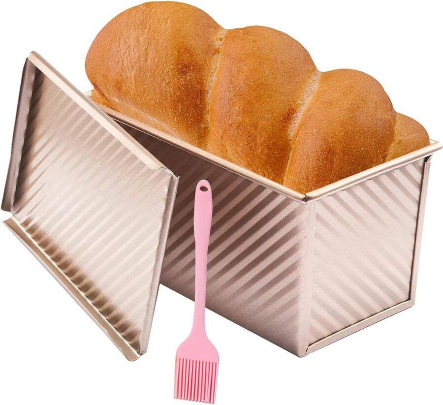 Anti-aanbak Broodbakvorm met Deksel en Siliconen Borstel Rechthoekig Aluminium Broodvorm Antiaanbaklaag voor Brood en Toastbrood