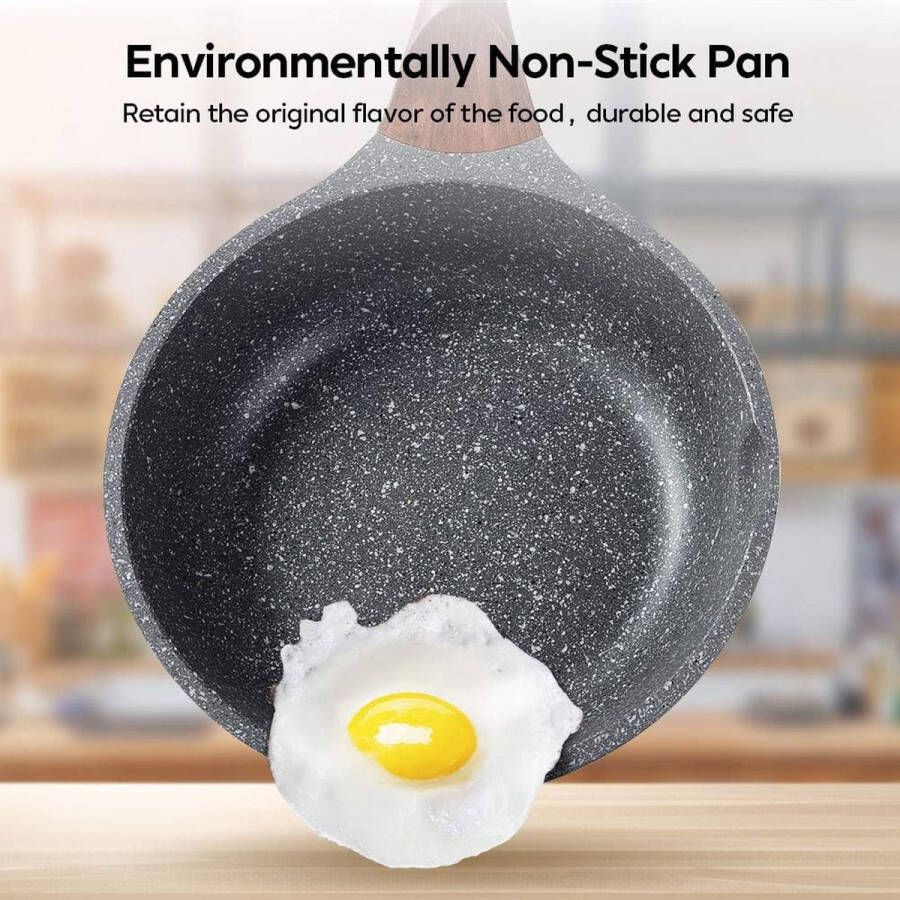 Anti-aanbak koekenpan 20 cm voor inductiekookplaat granieten omelet pan 8 kleine pan PFOA vrije eierpan koekenpan met ergonomisch bakeliet handvat aluminium campingpan geschikt voor alle