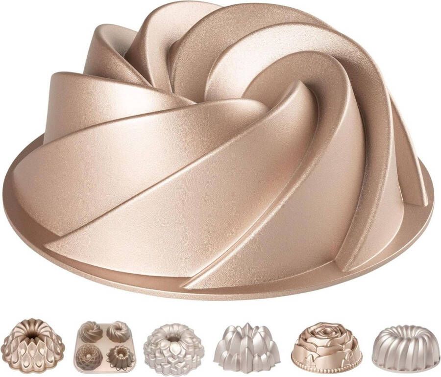 Anti-aanbaklaag en Zeer Duurzaam Gegoten Aluminium Taartvorm Rosé Goud 24 cm Diameter 2 Liter Inhoud Spiraal