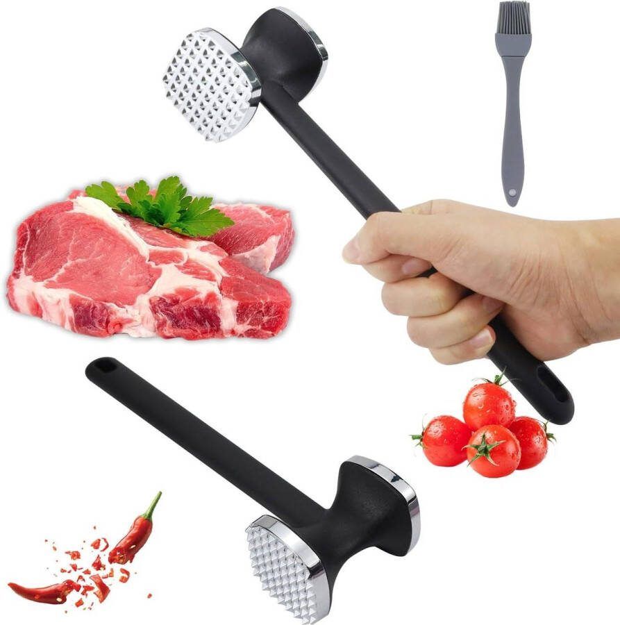 Anti-aanbaklaag roestvrij staal vleeshamer Dubbelzijdig met antislip handgreep voor schnitzels en steaks