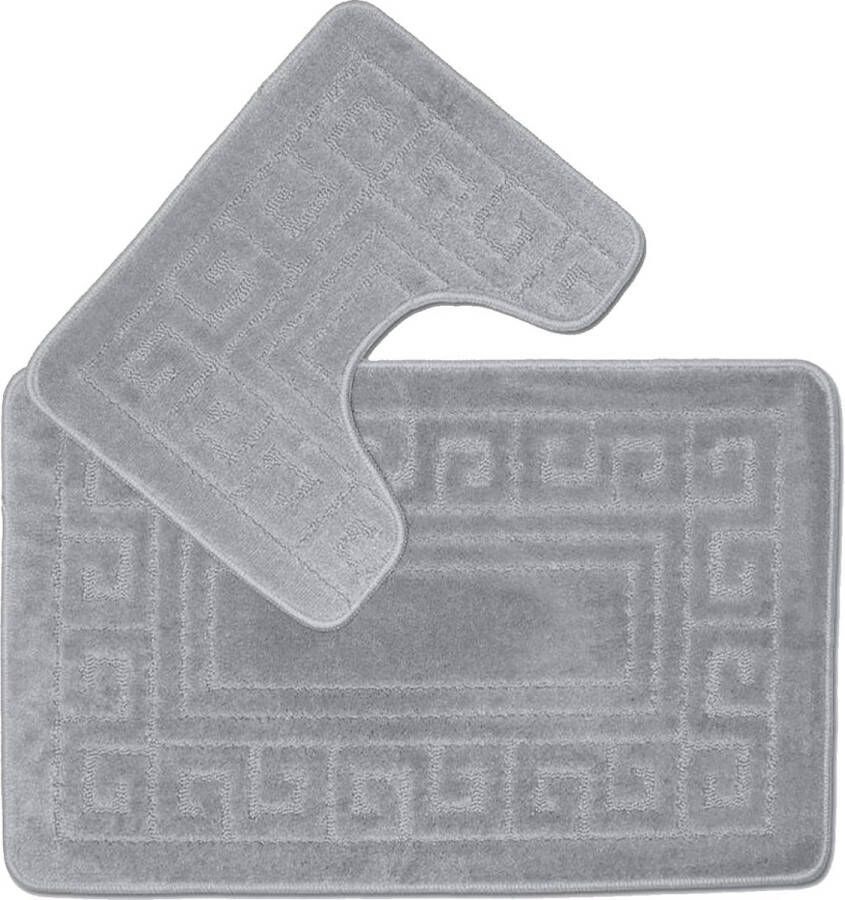 Anti-slip badmat in Griekse stijl Set van 2 badmatten Inclusief 1 badmat (50 × 80 cm) en 1 toiletmat (50 × 40 cm) zwart