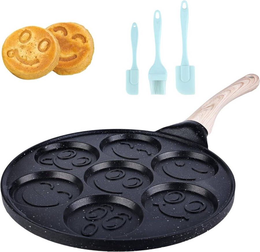 Antiaanbaklaag 26 cm pannenkoekenpan met zeven gaten crêpemaker smiley-gezichten gas enz. omeletten spiegeleipan