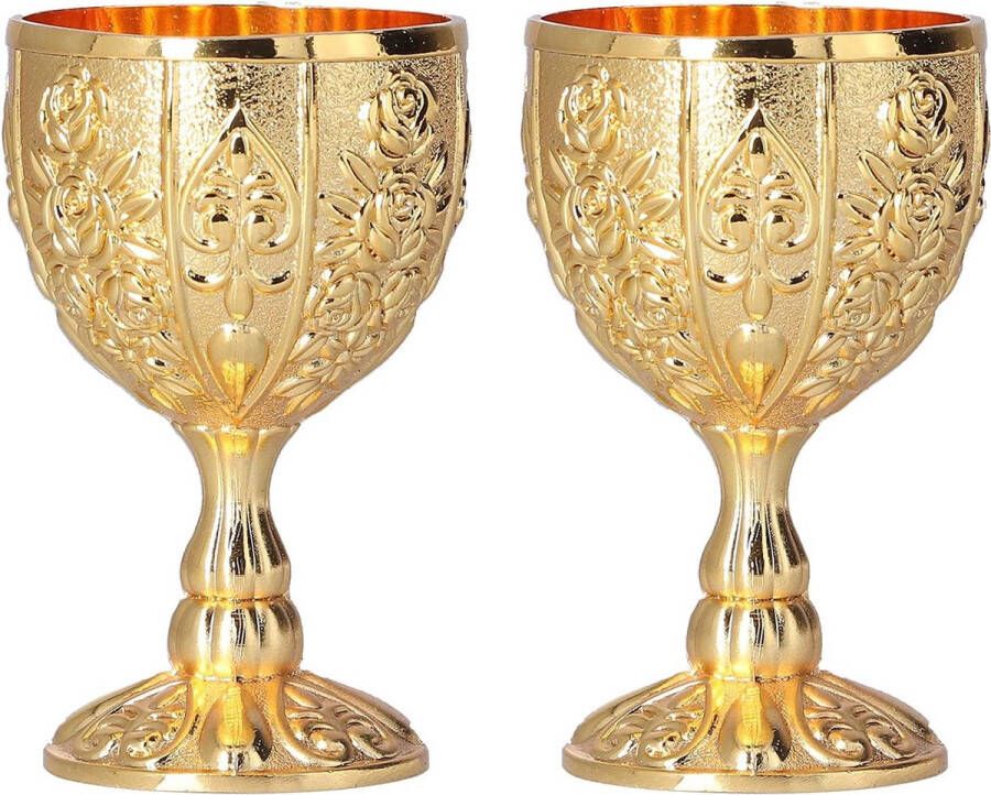 Antieke Gouden Beker Set van 2 30 ml Vintage Wijnglas Goblet Glazen Whisky Glazen Gouden Wijnglazen Shotglazen Wijngoblet Retro Wijngoblet Ornamenten voor Thuisbar Restaurant Decoratie (Goud)