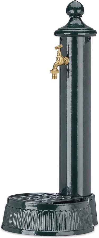 Antieke Staande Kraanpaal voor Tuin en Terras Hoogte: 61 cm Breedte: 25 cm Diepte: 31 cm Buitenkraan voor Tuinfontein in Nostalgisch Donkergroen