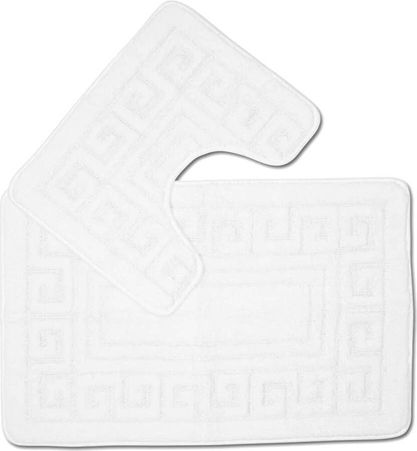 Antislip badmatset met Grieks dessin 2-delig 1 badmat (50 x 80 cm) en een wc-mat (50 x 40 cm) wit