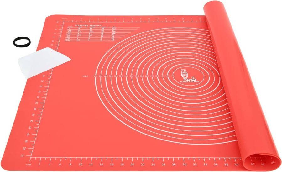 Antislip bakonderlegger anti-aanbak siliconen groot 71 x 51 cm deegonderlegger uitrolmat XL siliconenmat fondant pizza deegmat met deegsnijder epoxyhars mat (rood)