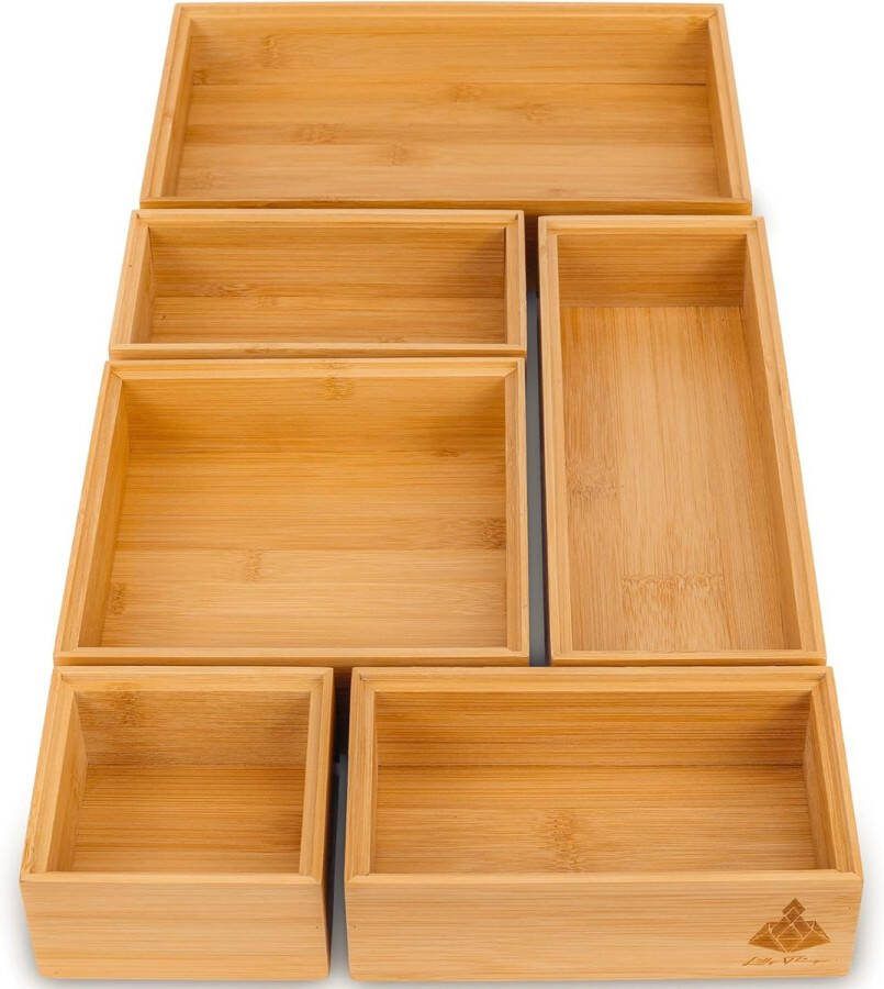 Antislip bamboe opbergsysteem (6-delig hout) lade-organizer lade-inzetstuk opbergdoos voor make-up cosmetica make-uptafel bureau badkamer keuken