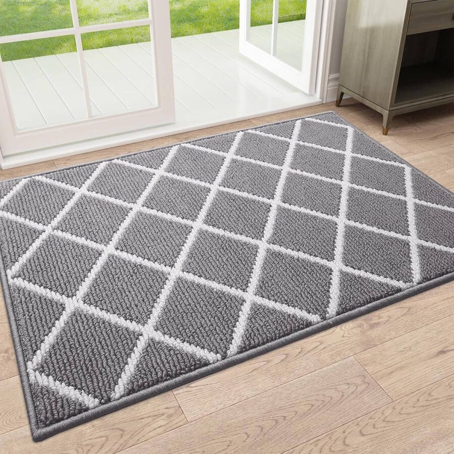 Antislip deurmat wasbaar vuilvangmat voetmat voor buiten onderhoudsvriendelijke vuilvangmat deurmat voor binnen en buiten 43 x 76 cm diamant grijs