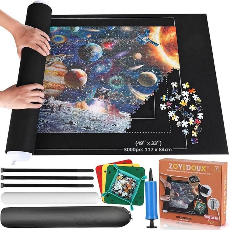 Antislip Puzzelmap XXL Incl. Puzzelkoffer Pomp & Puzzel Bakjes Portapuzzle Voor 3000 Stukjes Puzzelmat